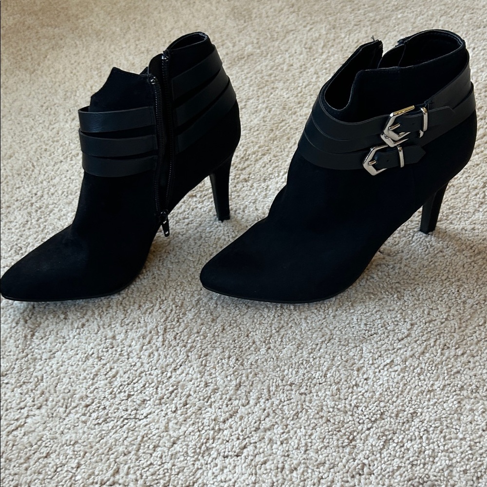 a.n.a Black Heeled Ankle Boots with Double Buckle